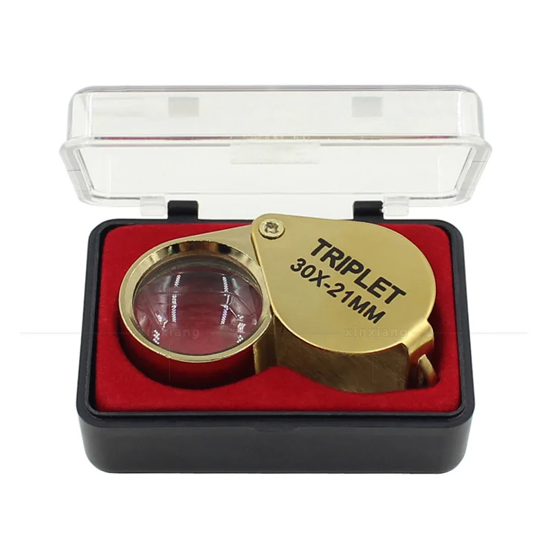 30X Folding Pocket Jeweler Magnifier Golden Color Foldable Magnifying Glass Portable Jewelry Loupe Monocle Mini Microscope