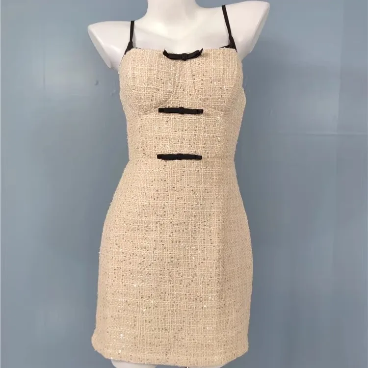 Ele Sequin  Dr with Chest Pad Faionable Individuali Light Luxury Cross-Border Strapl ort Skirt for Women