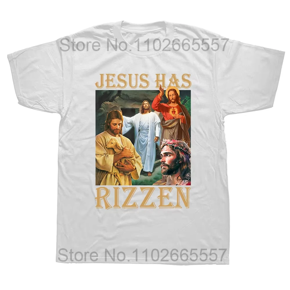 Christian Jesus Has Rizzen Funny Quote T Shirts Summer Graphic Streetwear Short Sleeve Retro Christ Religious Gifts T-shirt