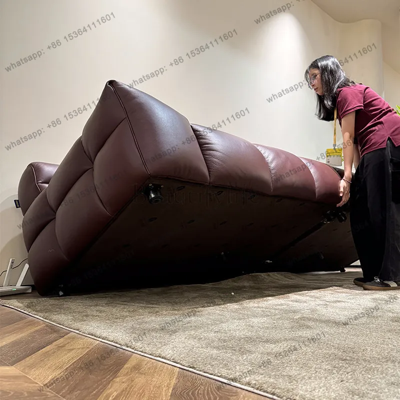 Full first-layer cowhide leather sofa custom modern minimalist straight row one-character high backrest leather sofa