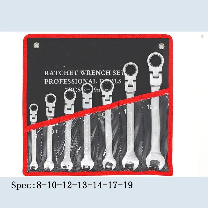 

Flex Head Ratcheting Wrench Set Combination 8-10-12-19 Ended Spanner kit Chrome Vanadium Steel Hand Tools Key Ratchet Wrench set