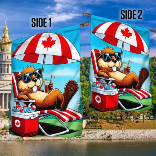 Canada Day Funny Beaver Chilling Out Flag Garden Flag ZZU WWL IIC