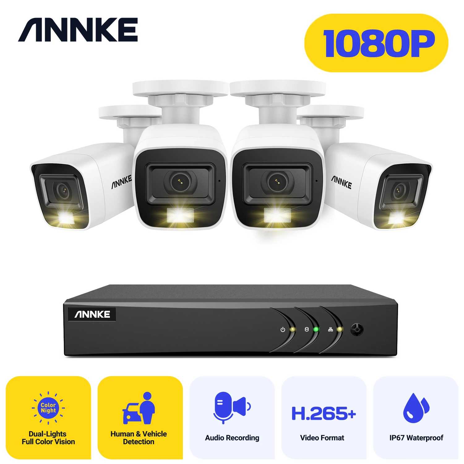 ANNKE 8CH 2MP Video Security System Dual Light DVR Recorder Video Surveillance CCTV Camera Kits 1080P Outdoor PIR Detection