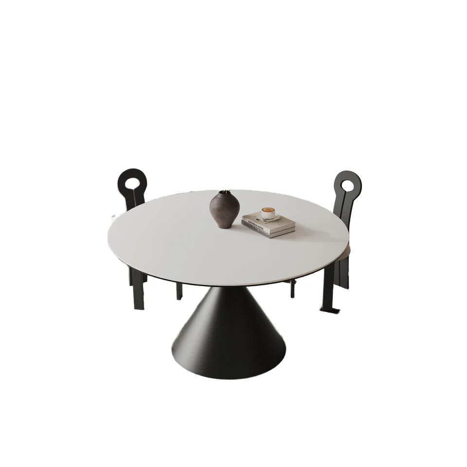 

^&Modern Dining Table Stable Pyramid Base Simple Design Waterproof for Home Office Kitchen Apartment Cafe Furniture Black Color