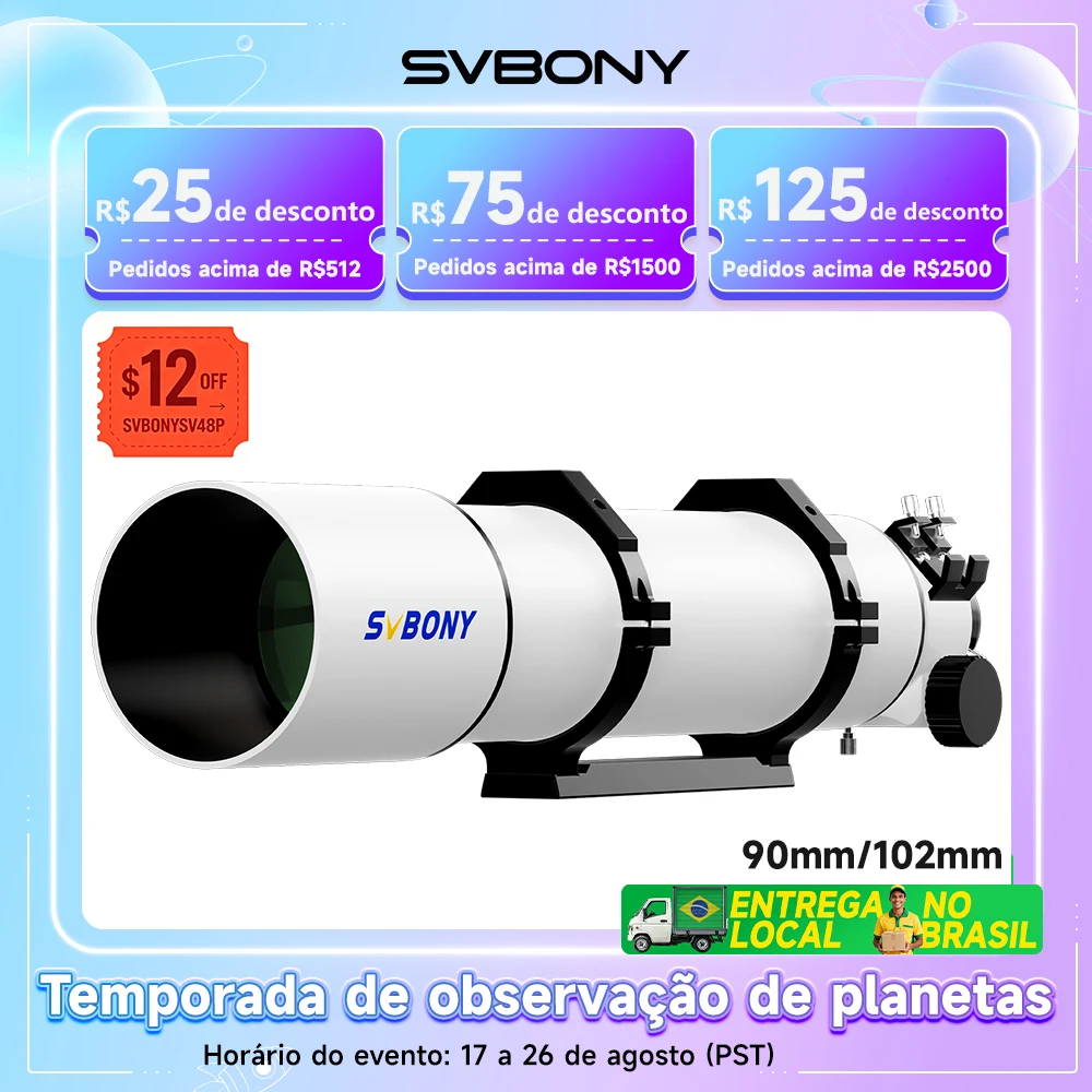 SVBONY SV48P Telescópio 90/102mm Refrator Profissional