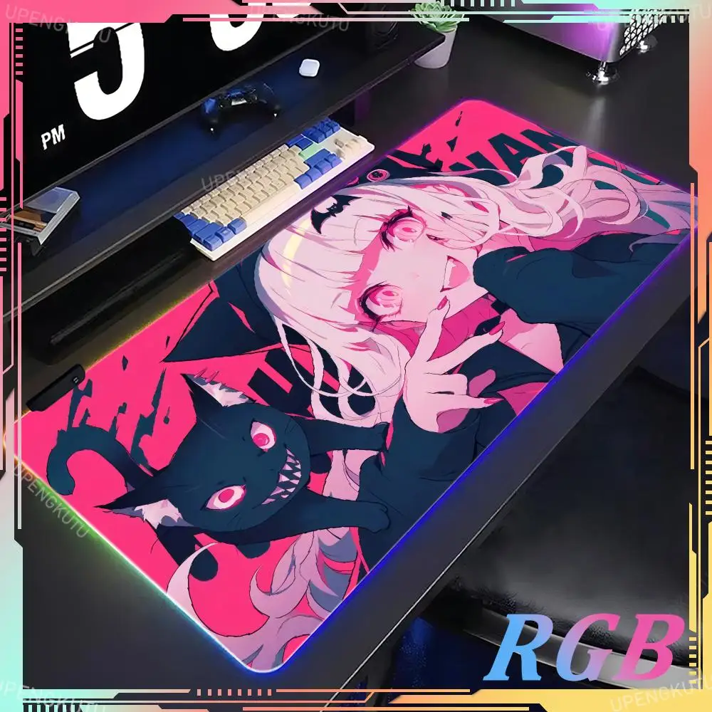 

RGB Pink Girls HD MousePad Cute Laptop Gaming LED Keyboard Pad Large XXL Gaming Accessories Desk Mat Rubber Luminous Mouse Pad