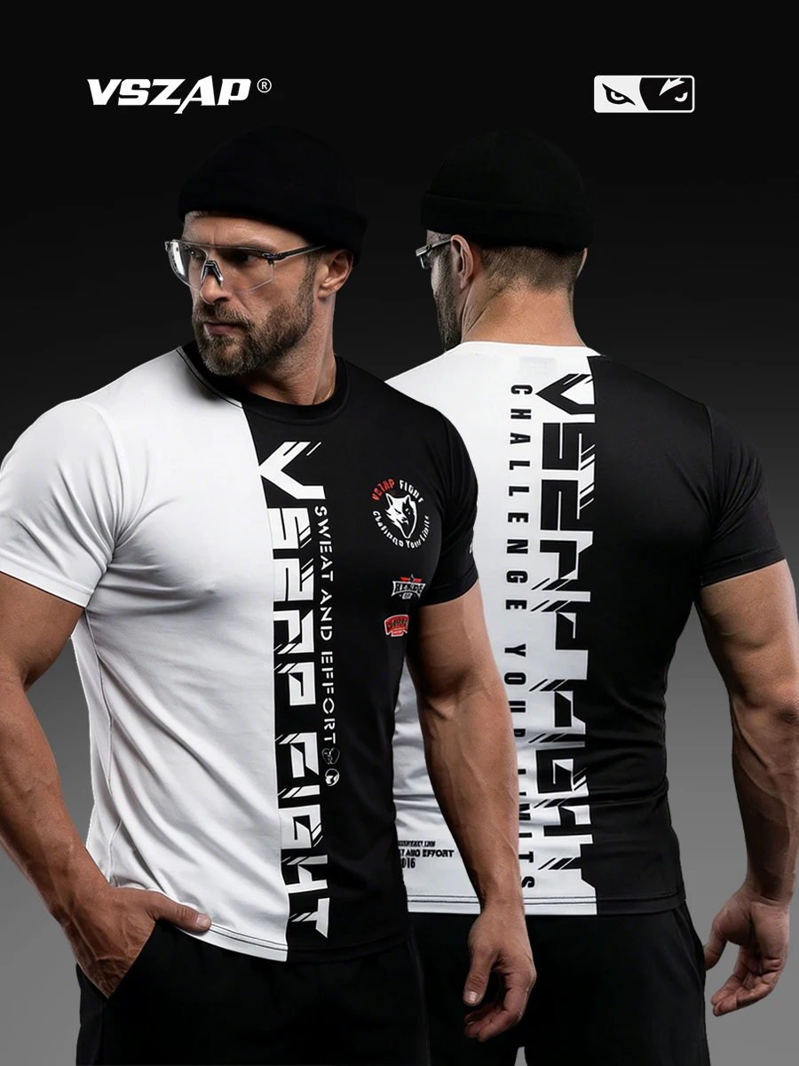 VSZAP Men's Quick Dry Digital 3D Print MMA T-Shirt Short Sleeve for Jujutsu Muay Thai Sanda Taekwondo