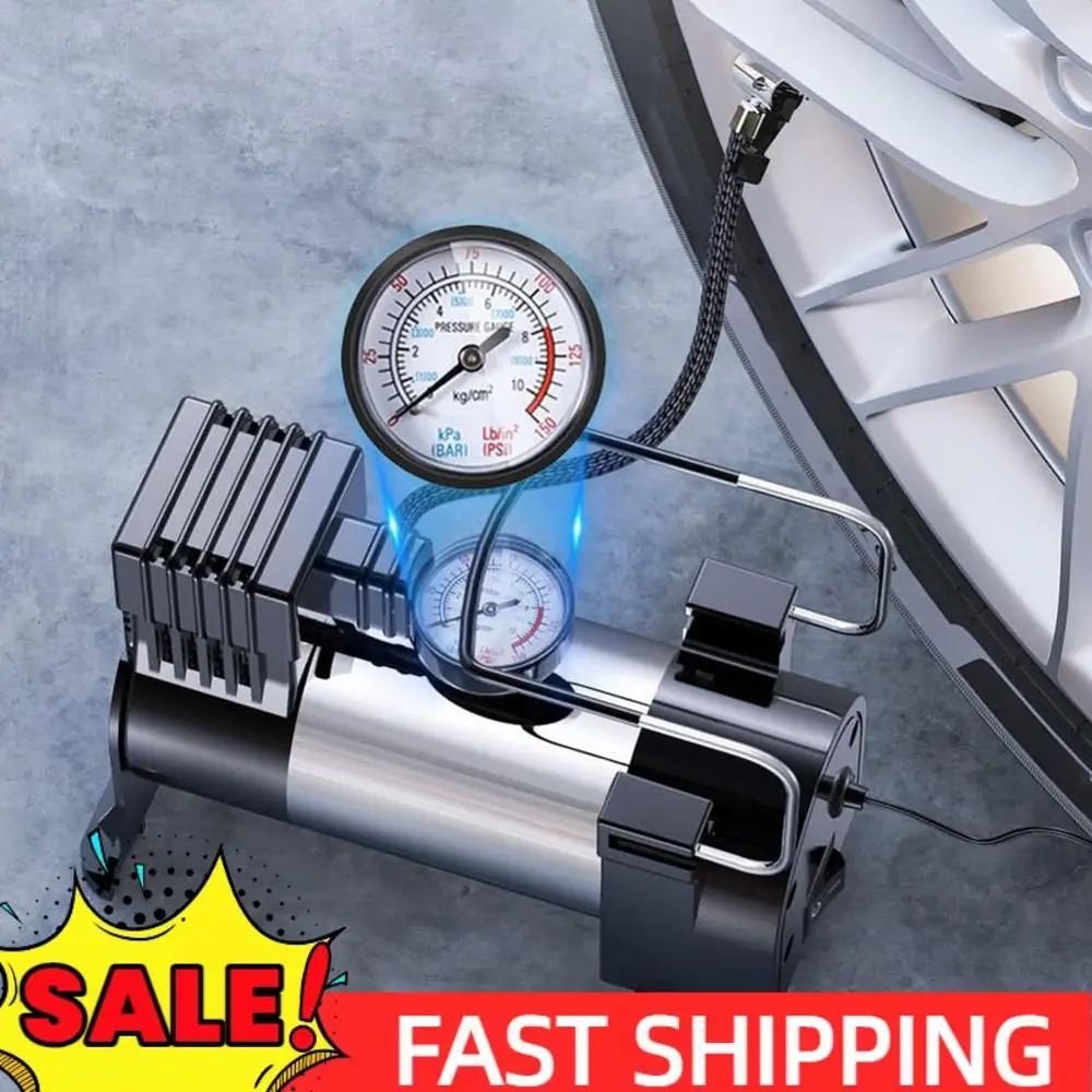 

12V Car Tire Pump with Pressure Gauge Car Electric Air Pump Auto Inflatable Pump Heavy Duty Deluxe Portable Metal Air Compressor