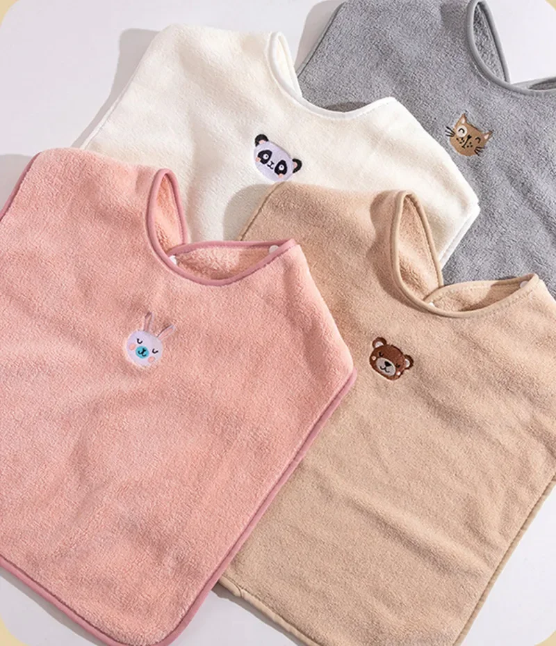 

1Pc 40x56cm Cartoon Animal Embroidery Soft Coral Fleece Home Bathrrom Children Kids Saliva Towel