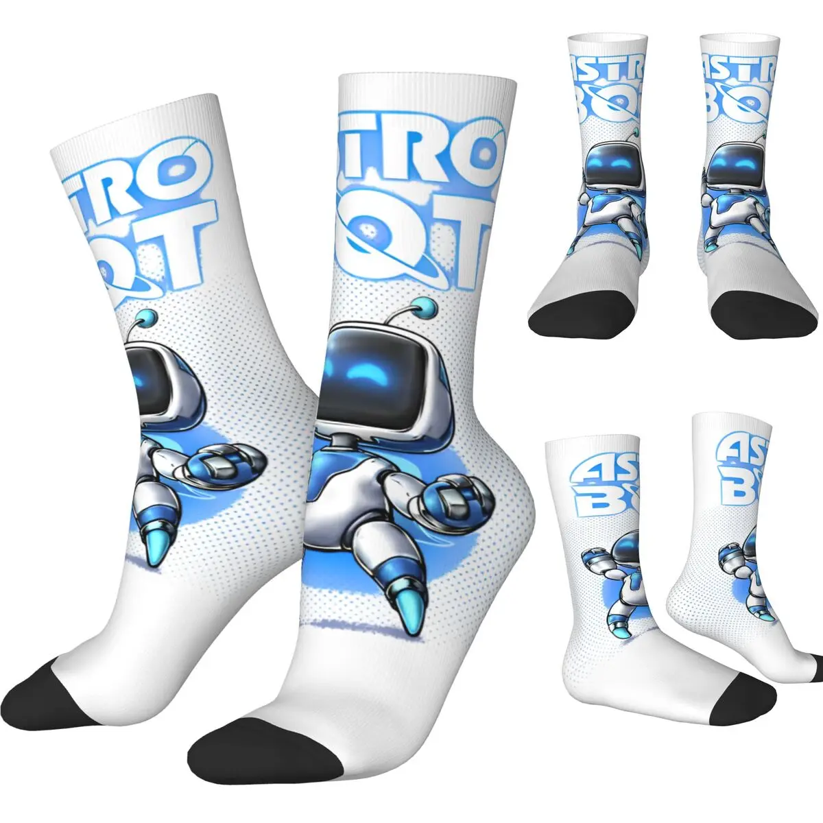 Funny ASTRO BOT Robot Sports Socks Video Game Polyester Long Socks for Unisex Sweat Absorbing