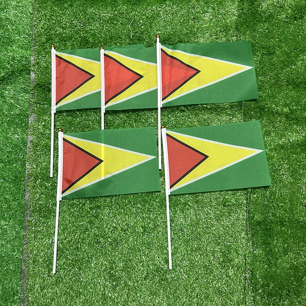 SKY FLAG Guyana hand Flag 10/20/50/100pcs 21*14cm Guyana Hand Waving Flags With plastic pole For Sports Activity Home Decor