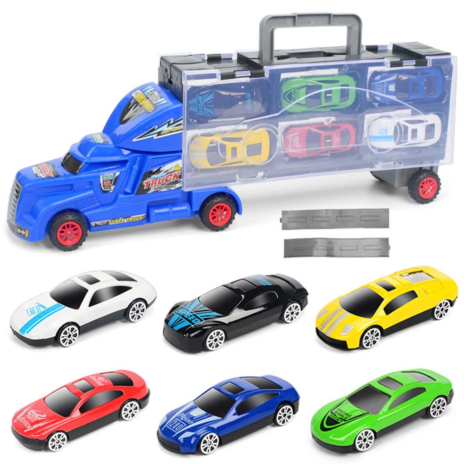 Set da gioco per trasporto auto Camion portatile e trasportabile a mano con diapositive ferroviarie per bambini Natale Compleanno Regali per bambini