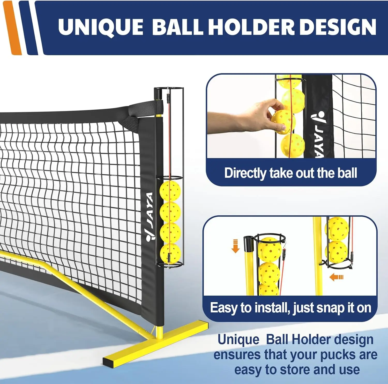 Portable Pickleball Net with Unique Ball Holder, IPF Standard 22FT, Steady Metal Frame, Easy Setup, Suitable for Backyards