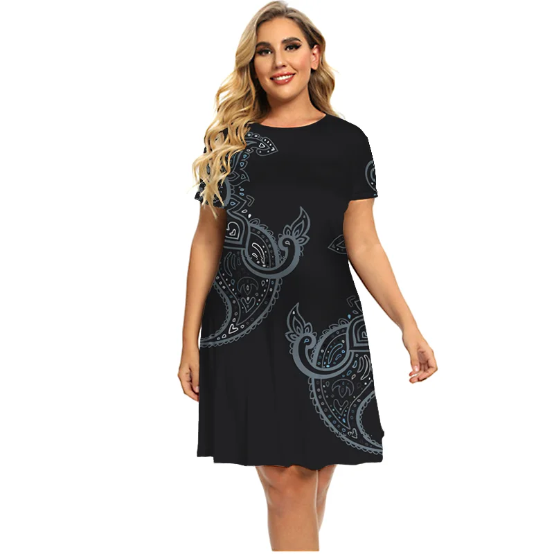 Gradient Tie Die Women Print Dress For Elegant 2022 Plus Size Summer Ladies Dress Casual Short Sleeve O-Neck Mini Loose Clothing