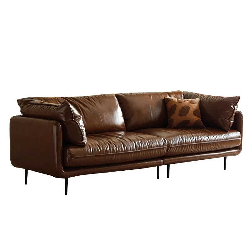 

Down living room Nordic simple retro oil wax straight row leather sofa