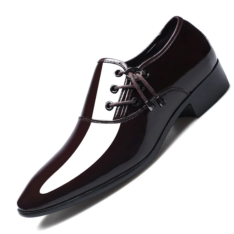 Size38-48 Men Patent Shoes British Style Side Lace Up Shoes