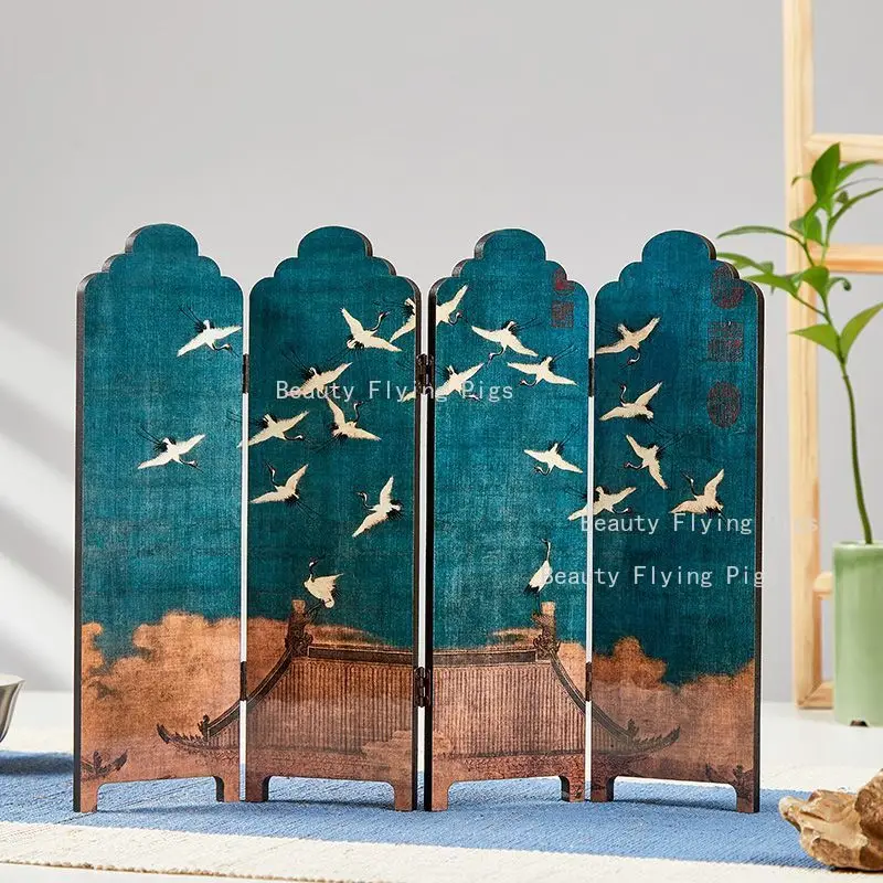1pc 32x24cm Double Sided Chinese Partition, Mini Wooden Folding Screen, Desktop Partition, Home Decoration, Desktop Decoration