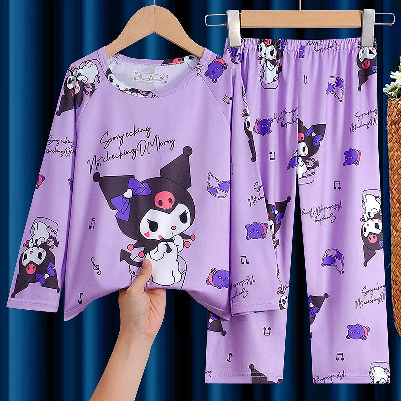 

2Pcs Children's Pajamas Sanrio Hello Kitty Kuromi sanrio Long Sleeved Thin Summer Autumn Children Boys Girls Home Clothes Set