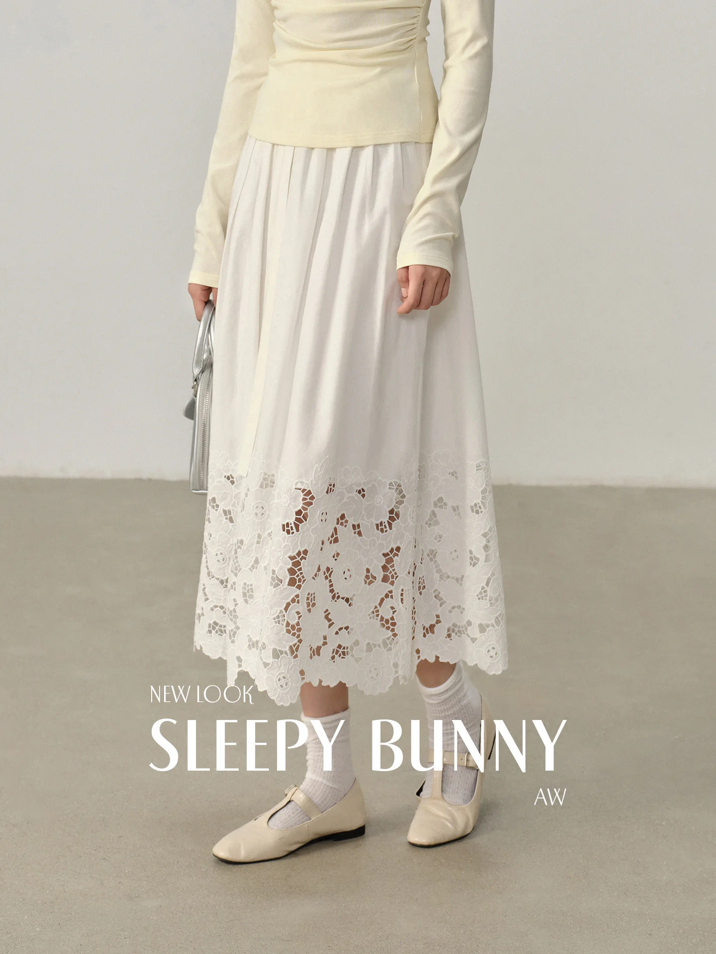 Chic Midi Skirt High Rise A-Line Bottom Summer Lace Trim Long Dressy Piece Flowy Casual Pleated Design Women Petite Elegant Look