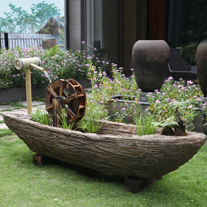 

Courtyard Boat Type Flowing Water Ornaments Circulating Water Landscape Garden Layout Rockery Fountain