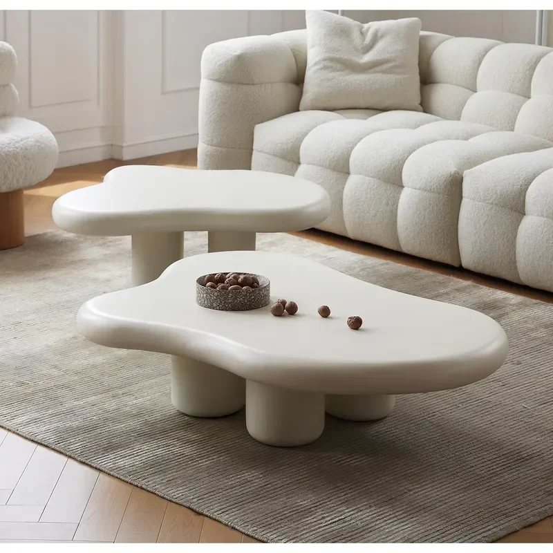 for ATUNUS Modern Creative Home Coffee Table Set Cream White Wave Fiberglass Center Table Living Room Design