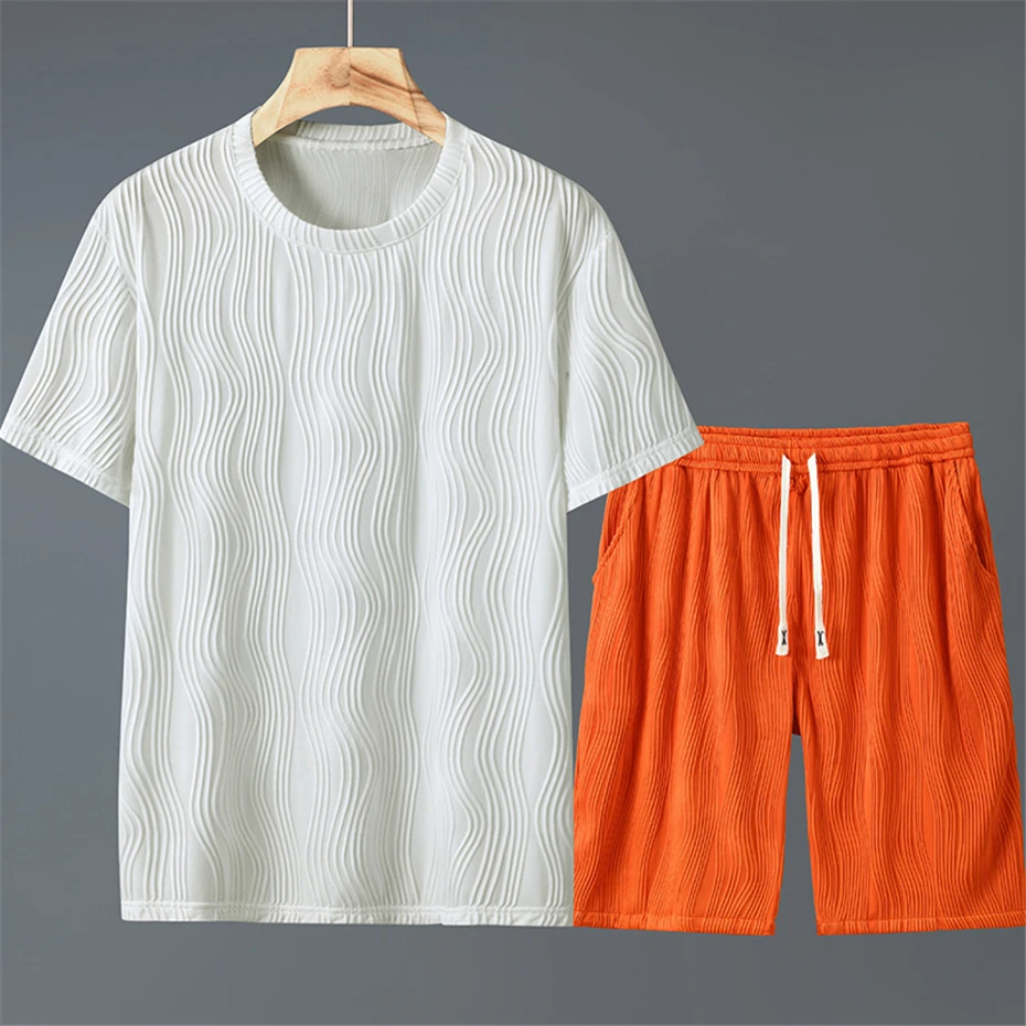 Summer Solid Color Suits Men Plus Size 10XL 11XL Sets Fashion Casual T-shirt Shorts Male Big Size