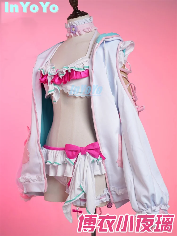 InYoYo Hakui Koyori Cosplay Vtuber Costume Lovely Summer Bikini Swimming Suit Swimsuit Swimwear Women Coat Halloween Party Outfi