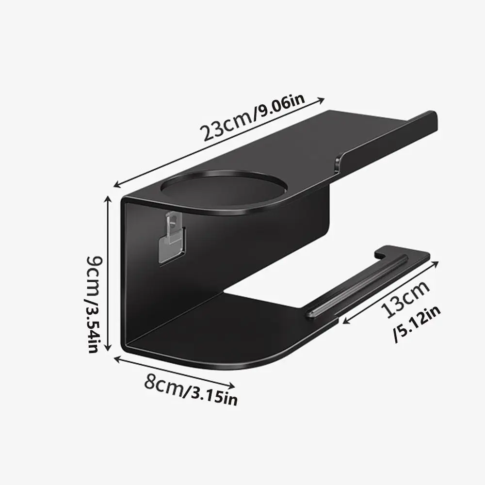 حامل ورق تواليت متعدد الوظائف، تركيب خالٍ من اللكمات مع رف تخزين، حامل ورق تواليت لاصق من الفولاذ الكربوني #6