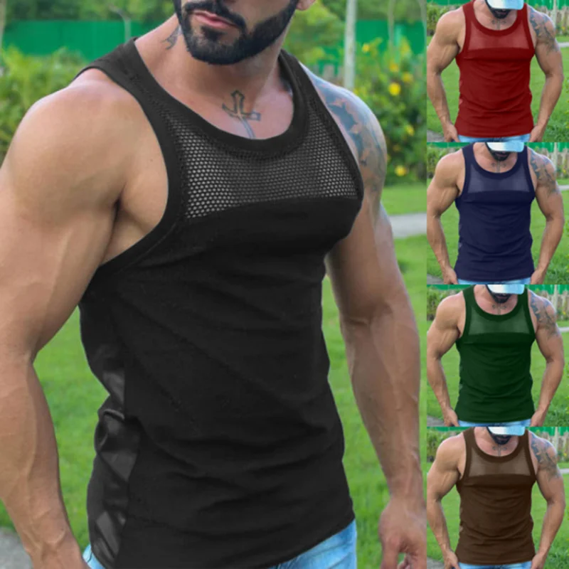 Men's U-neck Sleeveless Solid Color Racerback Vest Outdoor Sports and Fitness Top Men's Racerback T-shirt Sleeveless