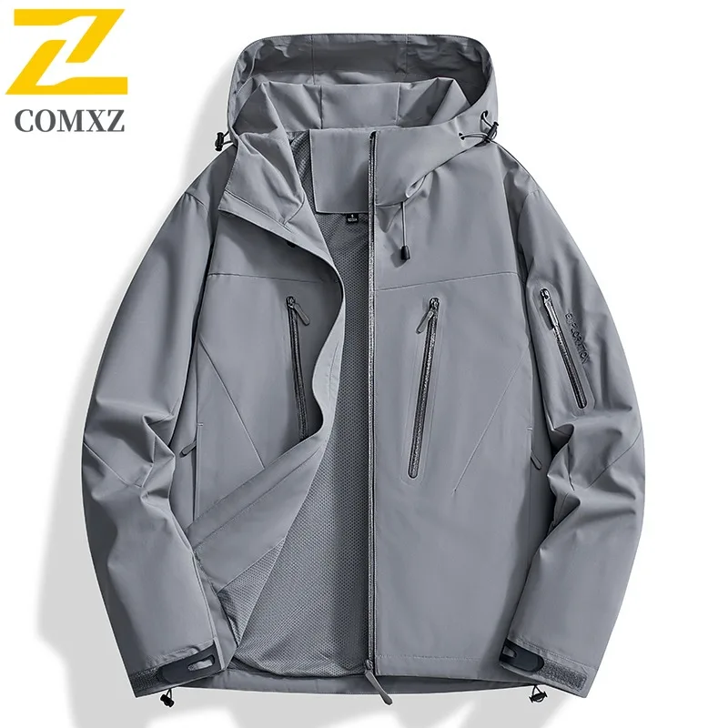 

Men Mountain Style Hooded Jacket Windproof Waterproof Hiking Detachable Tactical Pockets Fit Camping Fishing Outdoor Sport Coat
