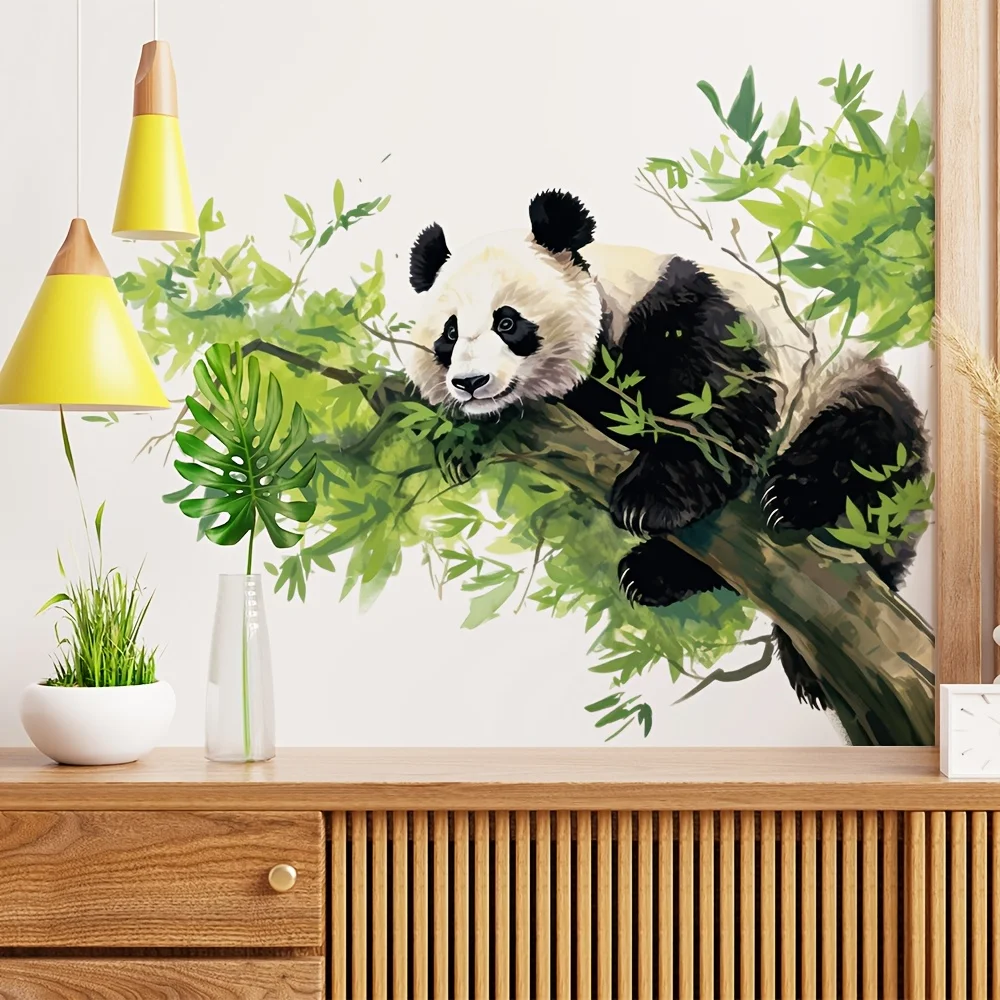 1pc Watercolor Panda Climbing Tree Wall & Window Sticker, Self-Adhesive Sticker, Suitable for Windows,Doors,Bedroom,Living Room