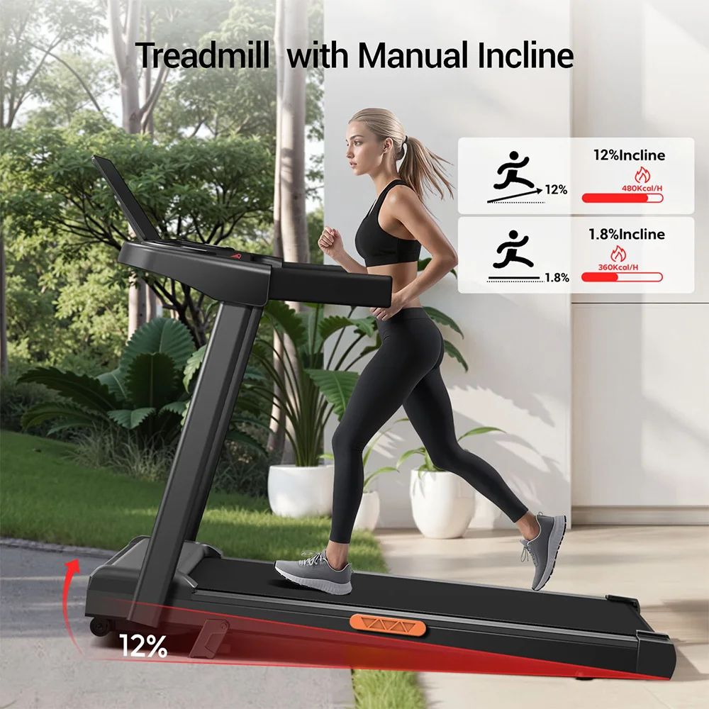 ROBORE SF10 Treadmill with 12% Incline, Electric Treadmill 12KM/H, Foldable Treadmill for home with 3.0 HP Motor and LED Display, Maximum Load 136KG, 3500h Lifespan, 45dB Noise, 97*40cm Running Area, Local delivery