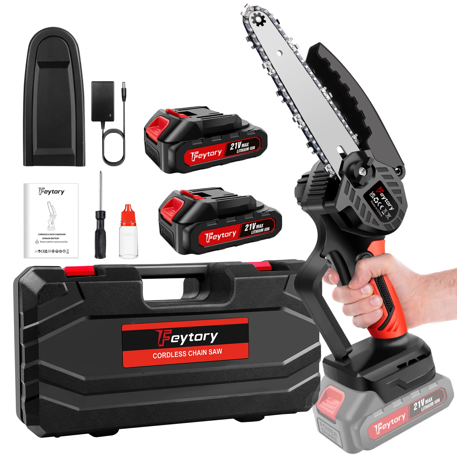 6 Inch Mini Chainsaw with 2 X 1.5Ah Battery, Powerful Electric Chainsaw with Security Lock for Wood Cutting Tree Trimming image 3