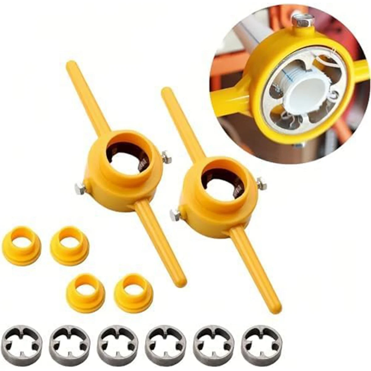 2sets Plastic Pipe Thread Die Kit,PVC Pipe Threader Plumbing Tool Kit,Water Pipe Die Plastic Pipe Die Tap Wrench Set