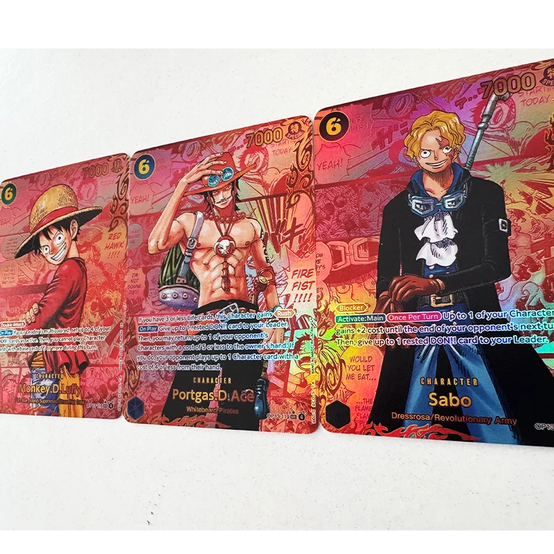 7pcs/set Anime One Piece English Version Manga OPCG OP13 OP14 Replica Ace Luffy Sabo Mihawk Game Anime Collection Cards