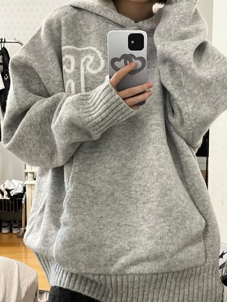 Korean Loose Grunge Vintage Letter Hoodies Streetwear Hip Hop Outerwear Casual Sweatshirt Fashion All Match Simple Women Top Y2k