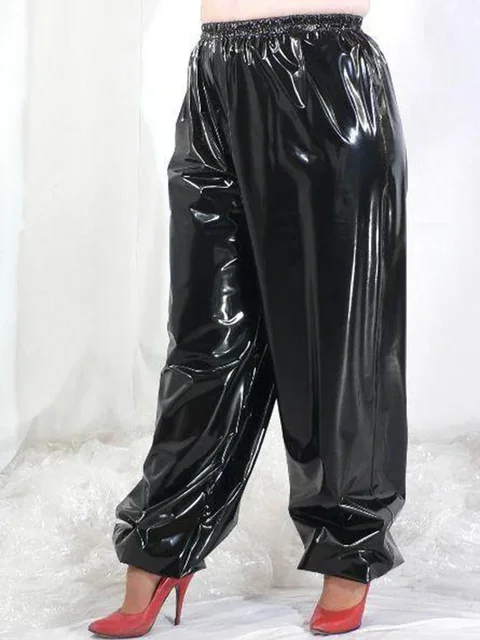 Women Faux Leather Elastic Waistband Plus Size Lantern Pants Lady Casual Loose Shiny PU Trousers TPU PVC 4XL 5XL 6XL