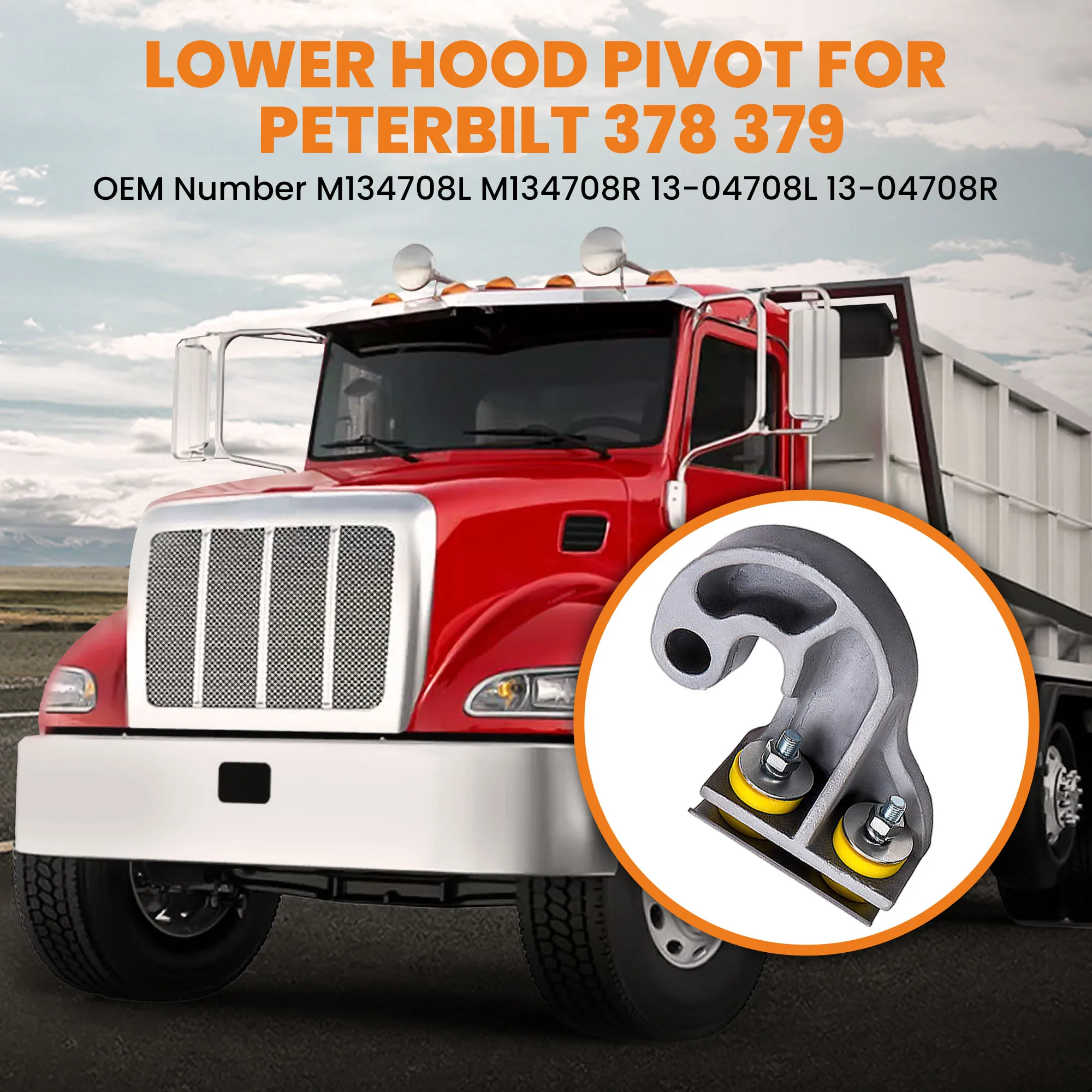 Lower Hood Pivot Replacement For Peterbilt 377 / 378 /379 13-04708R 13-04708L