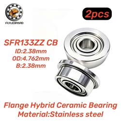 2pcs SFR133ZZ 2.38x4.762x2.38 mm Flange Hybrid Ceramic Bearing 3/32'' x 3/16'' x 3/32'' RIF-3332ZZ Inch Flanged Bearing