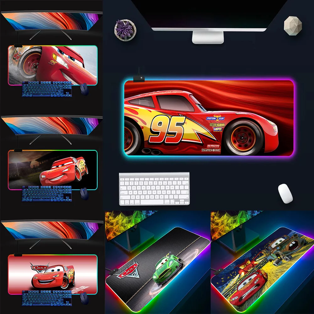 Cars Lightning McQueen RGB Pc Gamer Keyboard Mouse Pad Mousepad LED Glowing Mouse Mats Rubber Gaming Computer Mausepad