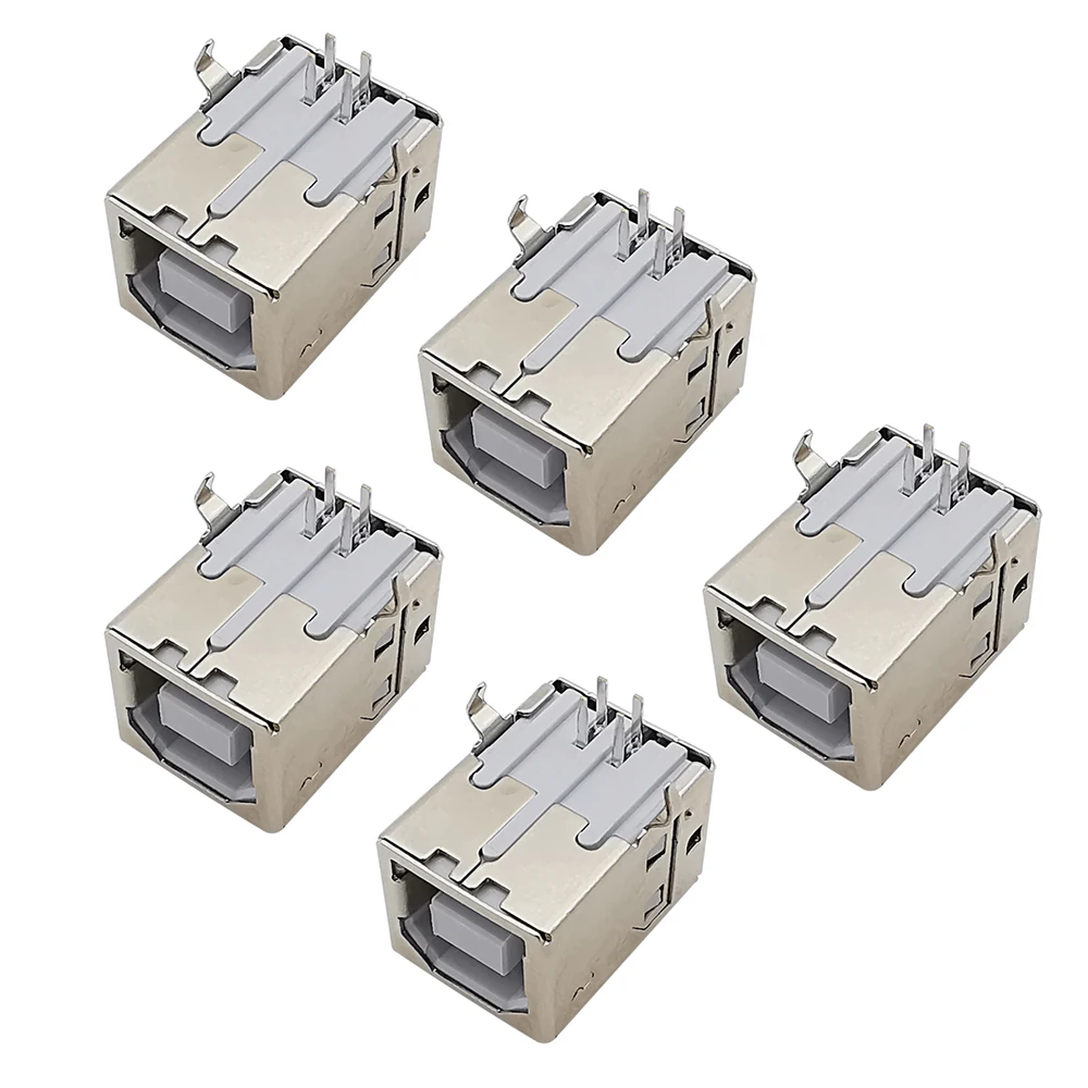 5 Connettori USB Tipo B Femmina Per PCB – Jack A 4 Poli, Montaggio Su Scheda, Bianco E Metallo, 16x12x11mm