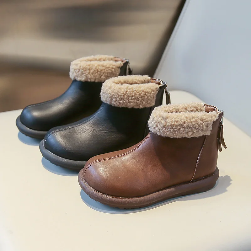 

Winter Children's Ankle Boots 2025 Girls Boys Cotton Snow Boots Kids Fashion Plush Warm Baby Anti-kick Snow Boot Cotton Shoes
