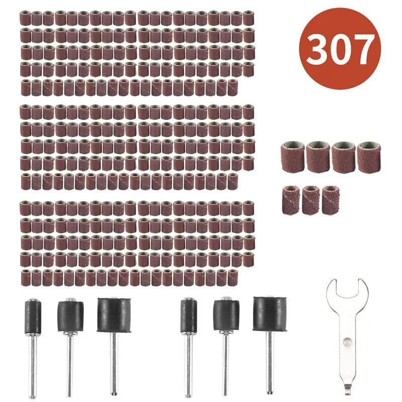 307 Pieces Drum Sander Set Sanding Drum Kit 300 Pieces Sanding Band Sleeves (80 /120 /240 ) + 6 Pieces Drum Mandrels For Dremel