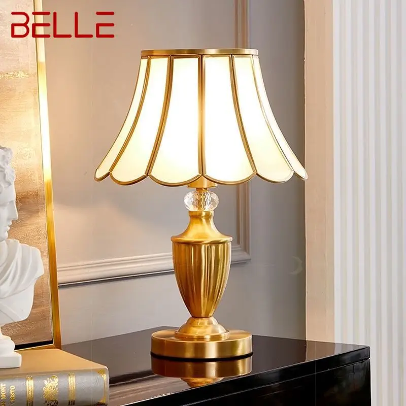 BELLE Contemporary Brass Gold Table Lamp LED Creative Simple Luxury Glass Desk Lights Copper For Home Study Bedroom