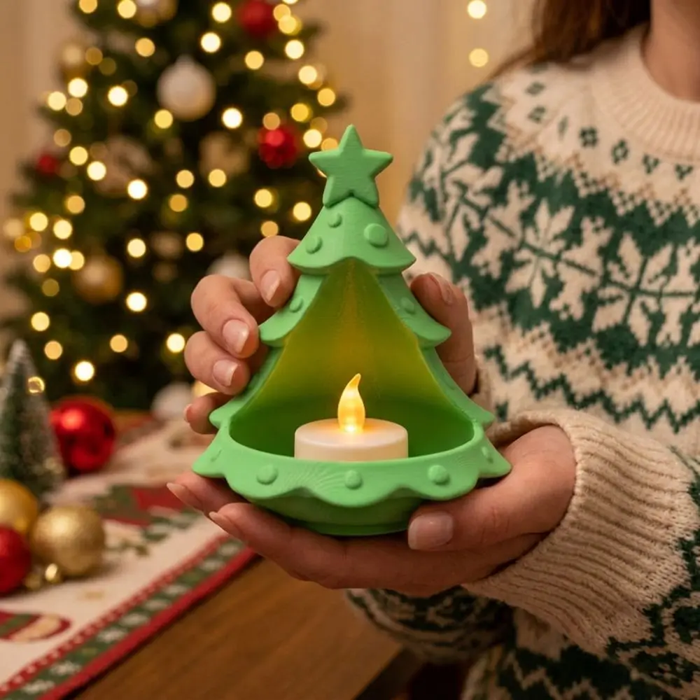 3D Printed Christmas Tree Storage Tray Plastic Star Top Accent Small Tree Candle Holder Hollow out Decorative