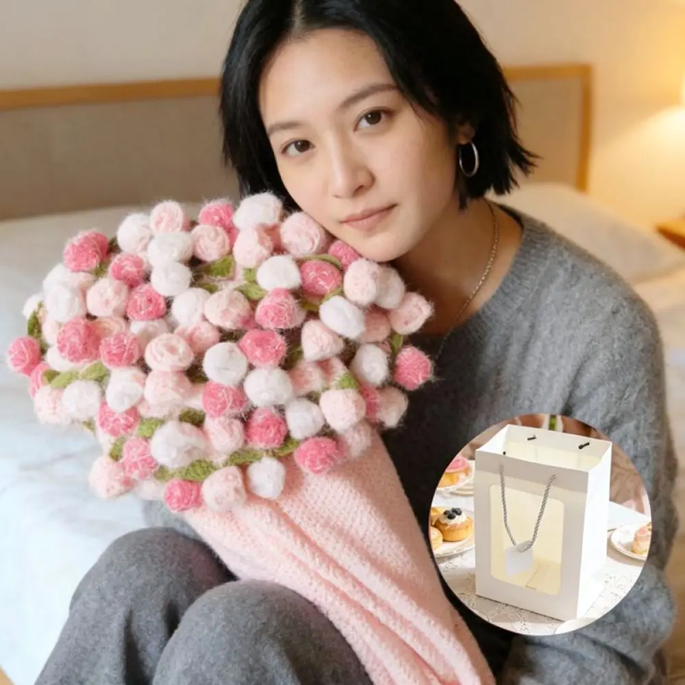 Lovely Pink Rose Bouquet Blanket Finished Crochet Flower Throw Soft Knitted Wrap Unique Gift For Girlfriend Anniversary Decor