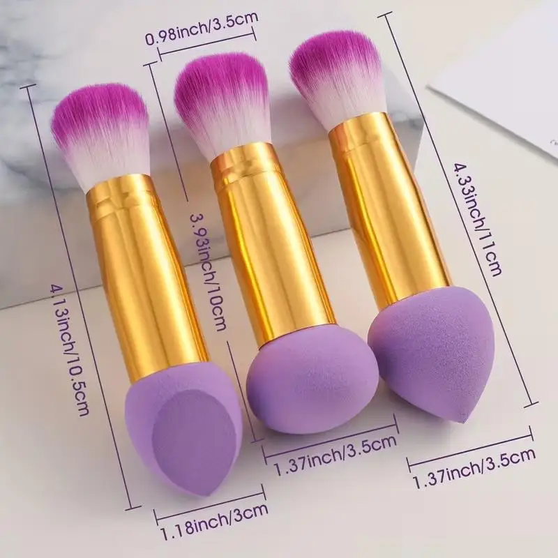3 uds 2 en 1 Mini pinceles de maquillaje portátiles de doble cabezal herramienta de belleza para mujer con cabeza de esponja para colorete esponjoso