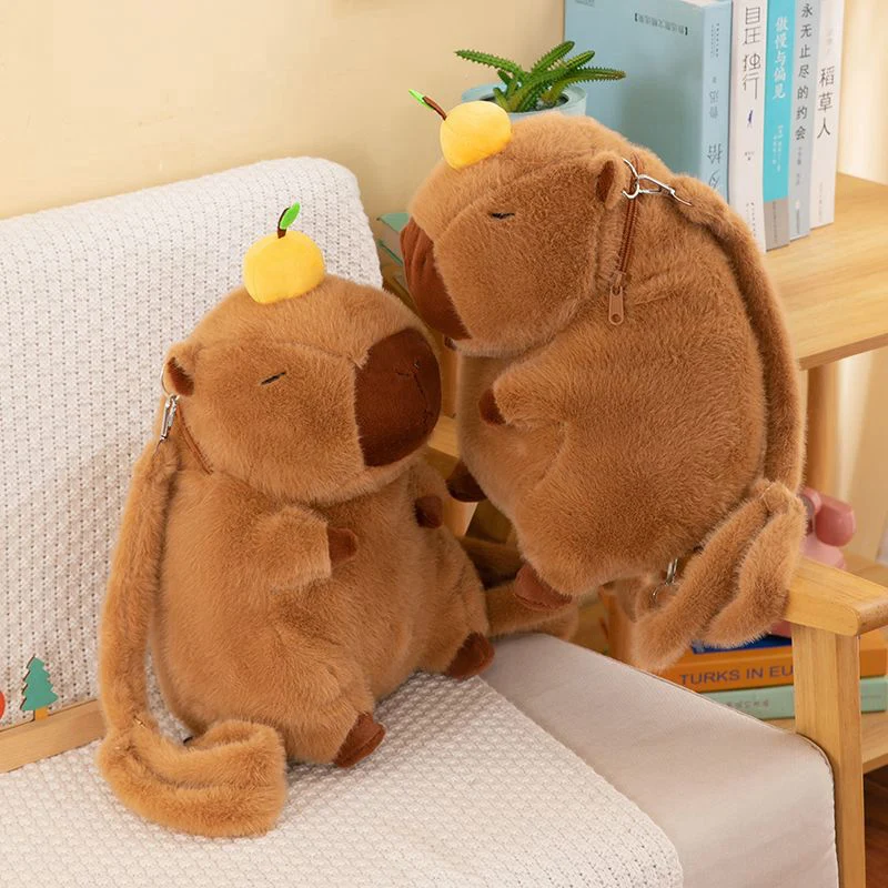 35 cm de haute qualité Kawaii dessin animé Capybara en peluche poupée sac à dos haut fruits Capybara Animal en peluche sac cadeau pour garçons et filles