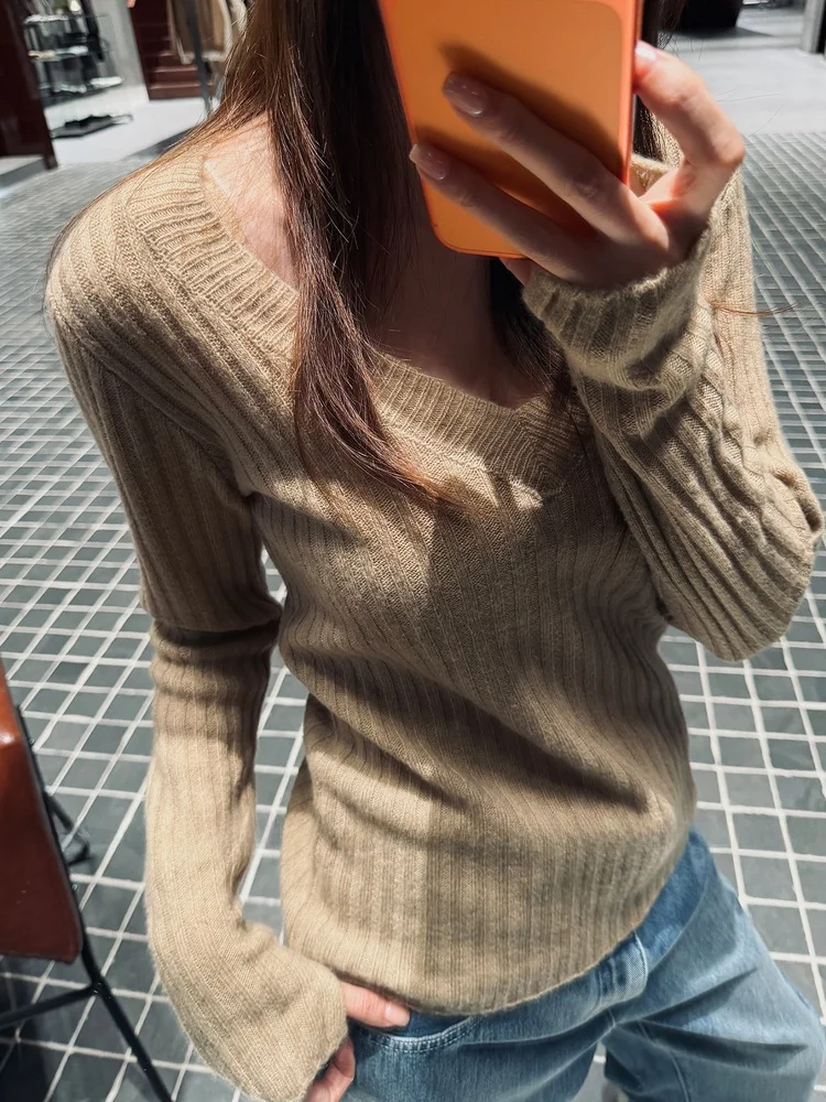 

MBNLF Soft Tail Tone Camere Wool Knitted Base irt Women's Crew Ne Pullover Autumn Faion Casual Wear
