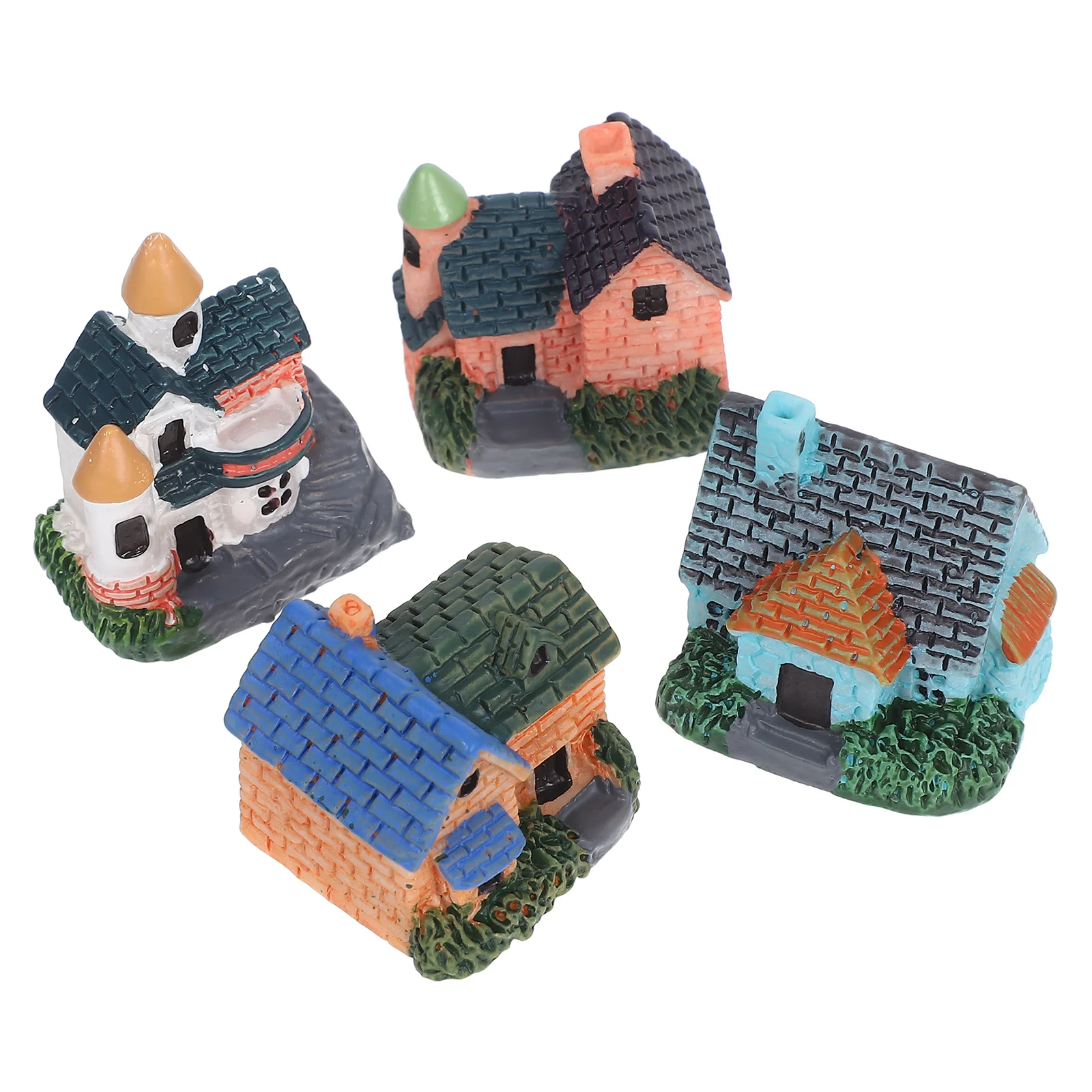 

4pcs Miniature Resin Cottage Ornament: Micro Landscape Villa For Fairy Garden Bonsai Decor Succulent Planting Accessories,